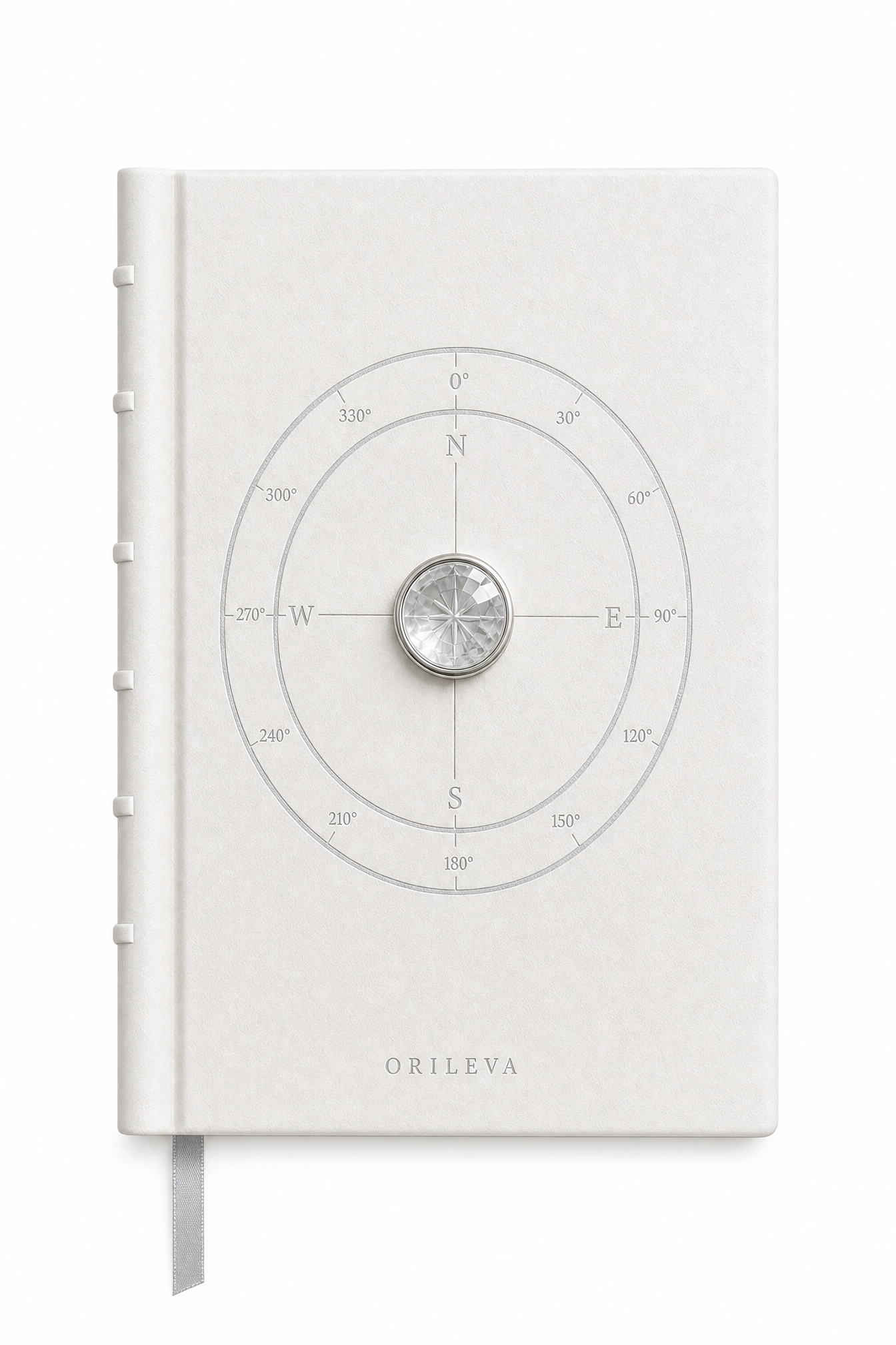 Orileva The Luminous Journal, handcrafted leather journal with natural gemstone, inspired by the Metal element