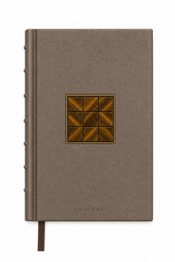 Orileva The Grounded Journal, handcrafted leather journal with natural gemstone, inspired by the Earth element