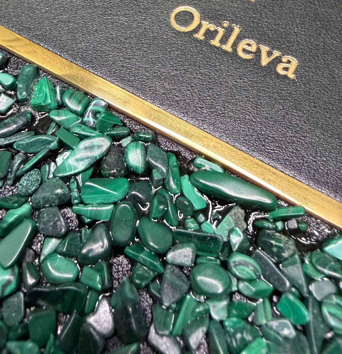 Natural malachite detail on The Verdant Journal