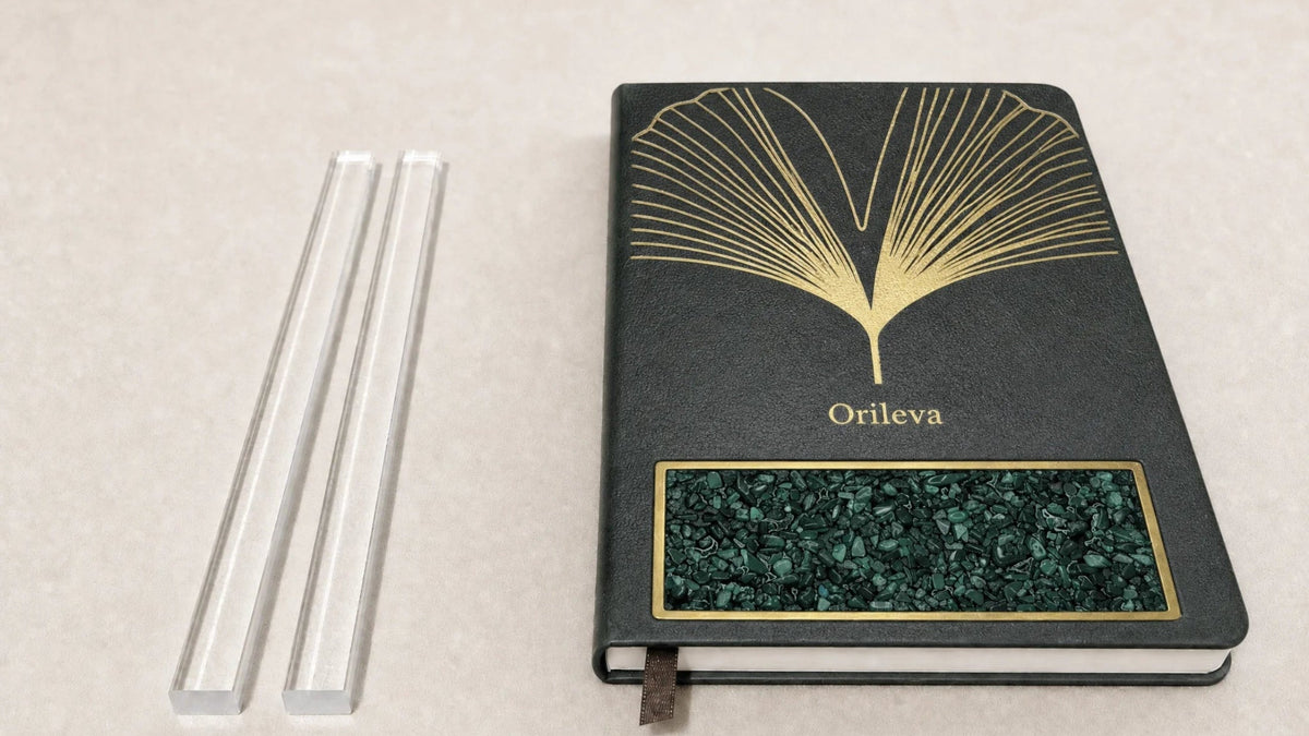 Orileva journal shown with two transparent Writing Supports.